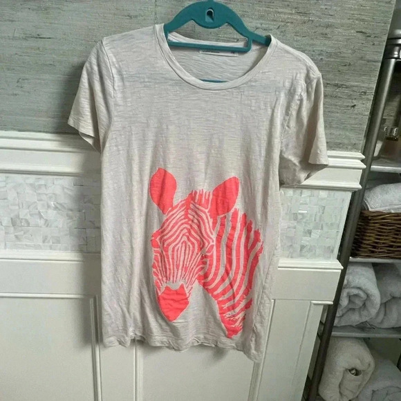J. Crew zebra print tee shirt medium beige pink cotton short sleeve - Picture 1 of 12